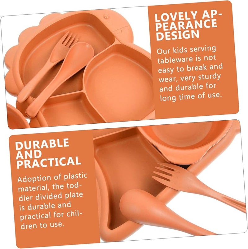 Orange Dinosaur Divided Plate Set with Bowl Fork Spoon Safe Non Toxic Tableware for Kids - Image 5